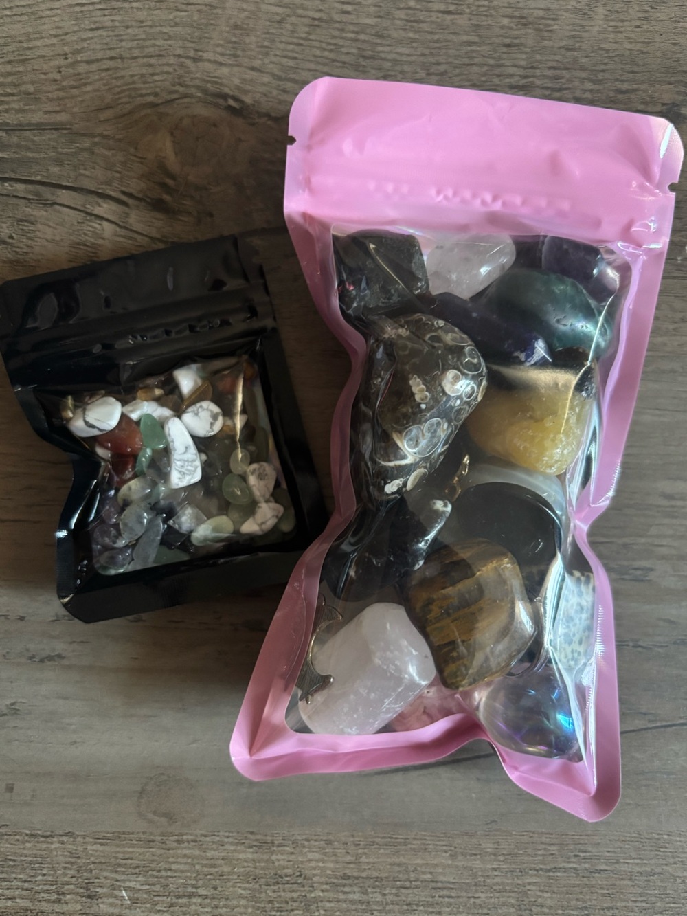 Grab bag of crystal tumbles, charms & small bag of crystal confetti
